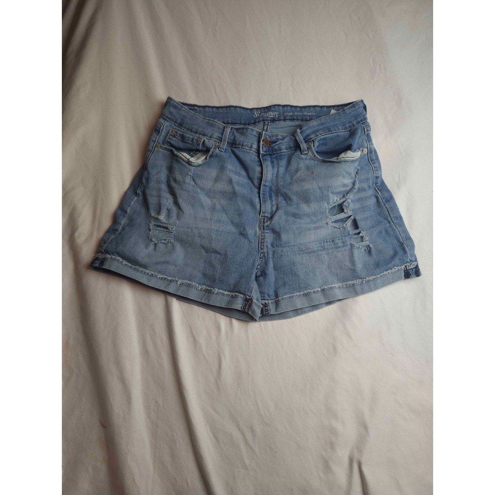 Signature by Levi Strauss & Co. High-Rise Denim Shorts Women Size 14 Blue Cuffed